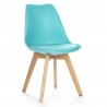 Cadeira TORRE 4P (H), madeira, polipropileno e coxím turquesa