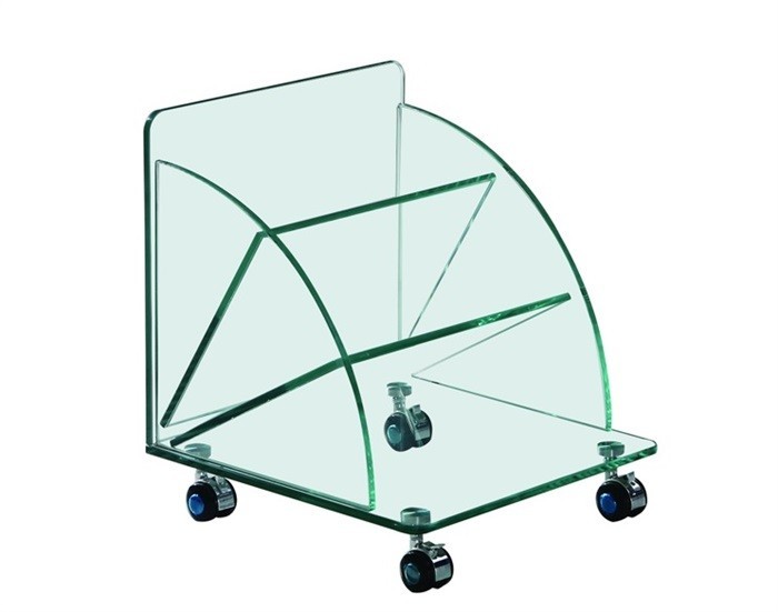 Mesa COIMBRA, baja, ruedas, cristal, 38*38*43 cms