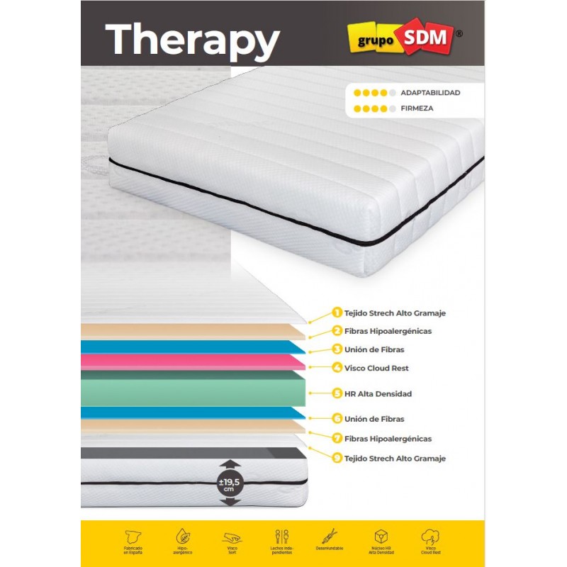 Colchón THERAPY SDM, para camas articuladas, 105 x 190 cms